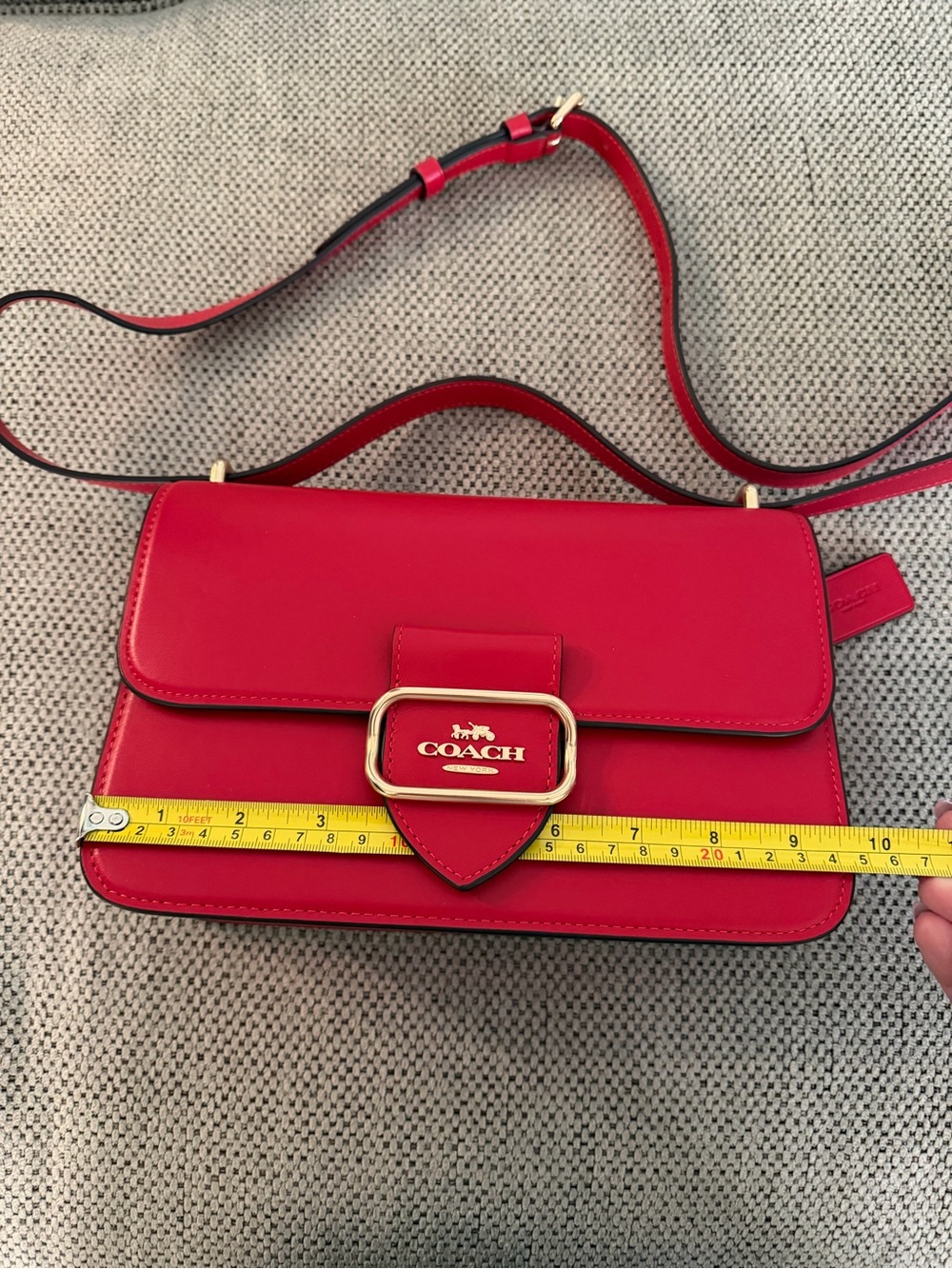 Coach Red Leather Crossbody Shoulder Bag with Gold-Tone Buckle - Picture 11 of 15